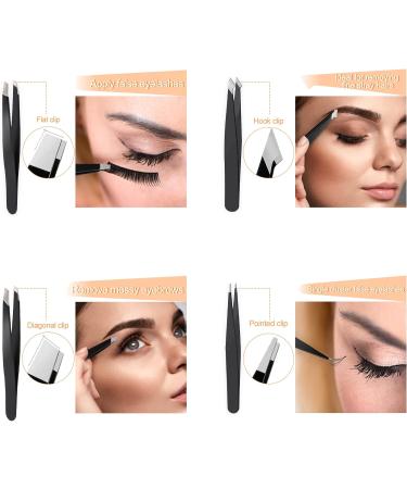 Sularpek 4-Piece Professional Stainless Steel Eyebrow Tweezers Set with Leather Case - Ideal for Ingrown Hair, Eyebrow Plucking, and Facial Hair Removal - Women & Men - Buy Online on GoSupps.com