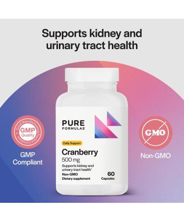 PureFormulas Cranberry 500 mg - Supports Kidney and Urinary Tract Health - Antioxidant Supplement for Immune Protection and Cellular Health - Cranberry Pills for Women & Men - Non-GMO - 60 Capsules 60 Count (Pack of 1) - Buy Online on GoSupps.com