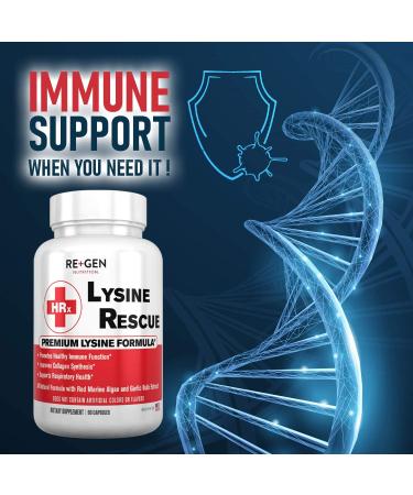 L Lysine Rescue Supplement - Immune Support with Monolaurin, Red Marine Algae & Allicin - 1400mg, 90 Capsules - Buy Online on GoSupps.com