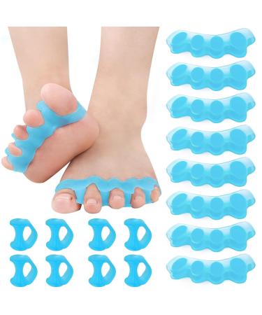INBOLM 8 Pcs of Toe Spacers Toes Separators Stretchers for Overlapping Straighteners Dividers Curled Bent Toe Bunion Relief Protectors for Women Men Soft Gel Correct Bunions Big Toe Separators (Blue)