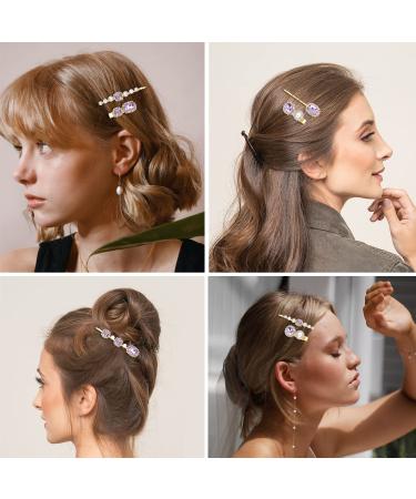 Vintage Rhinestone Decorative Hair Clips - Handmade Purple Crystal Pearl Barrettes | Elegant Gold Metal Hair Accessories for Women and Girls - Buy Online on GoSupps.com