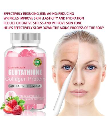 Glutathione Collagen Glow Gummies 60Pcs Beauty Collagen Gummies Skin Care Anti-Aging Organic Glow Beauty Collagen for Women Dark Spot - Buy Online on GoSupps.com