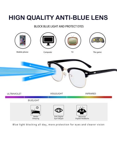 Kursan Blue Light Blocking Glasses for Women & Men | Semi-Rimless Fake Nerd Eyeglasses - Bright Black Gold 52mm - Buy Online on GoSupps.com