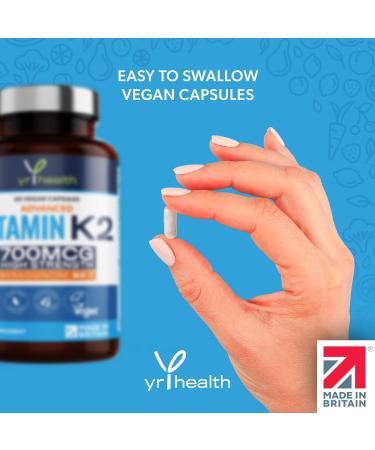 High Strength Vitamin K2 MK7 700mcg - 90 Vegan Capsules - Made in UK by YrHealth - Buy Online on GoSupps.com