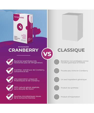 Physionorm Cranberry - Complement Alimentaire pour Femme Contre Infections Urinaires - Renforce la Flore Intestinale - Probiotique Ferments Lactiques & Vitamine B2-30 ge lules - Buy Online on GoSupps.com