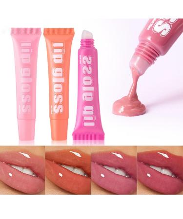 Jelly Tinted Lip Butter Oil Liquid 8 x Shiny Liquid Clear Moisturizing for Lips Plumping Lip Oil with Fruit Sc