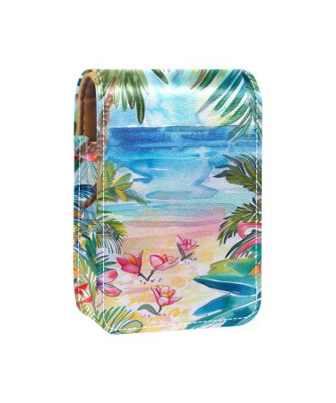 Travel Lipstick Organizer Case Lipstick Case Portable Makeup Bag With Mirror Tropical Retro Beach Flowers H442j1cscg