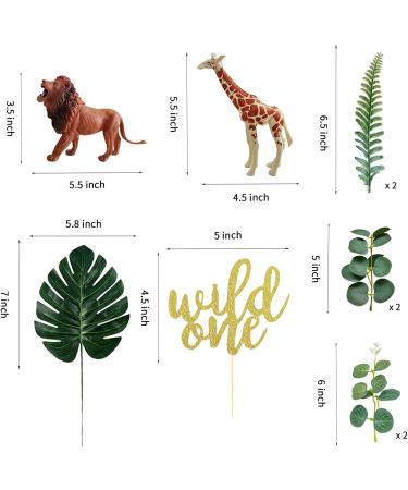 Realistic Safari Jungle Animals Cake Toppers with Palm Leaf & Eucalyptus Leaves - Wild Themed Birthday & Baby Shower Party Decorations (Wild One) - Buy Online on GoSupps.com