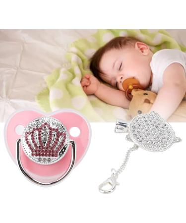 Luxury Bling Pacifier & Clip Set for Newborns | Diamond Crown Pink Silicone Pacifier for Baby - Buy Online on GoSupps.com