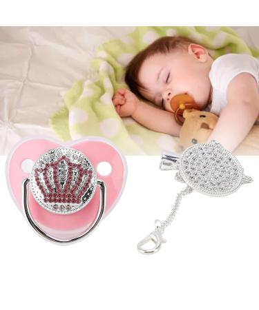 Bling Diamond Crown Pacifier Set with Chain Clip - Luxury Silicone Infant Nipple for Newborn Baby - Pink M Size Universal Pacifier - Buy Online on GoSupps.com