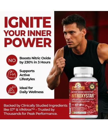 Nitroxystar Nitric Oxide Booster for Men & Women - Featuring S7 & ViNitrox - Blend with L-Arginine L-Citrulline Ginseng - Muscle Pump Circulation Endurance & Recovery Support - 30 Vegan Capsules - Buy Online on GoSupps.com