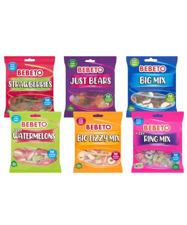 Bebeto Mixed Gummy Sweets Variety Pack - Strawberry Just Bears Big Mix Fizzy Watermelons Fizzy Ring Mix Big Fizzy Mix - 150g (Pack Of 6)