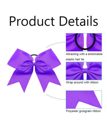 Caenagrion 18 PCS 8 Purple Large Cheer Bows Set - Handmade Elastic Hair Bands for Cheerleaders & Teen Girls - Buy Online on GoSupps.com