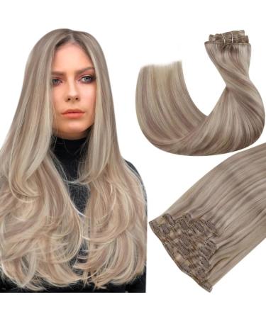 Hot sales product Hetto clip extensions real hair blond clip in real hair extensions remy hair extensions clip in extensions highlighted #18p613 ash blonde highlights blond 120g 55 cm 2-1 #p18/613 ashblondine