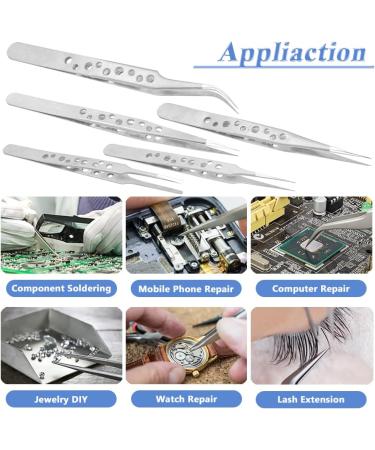 Mesee 5 Pcs Stainless Steel Precision Tweezers Tool Set 9-Hole Anti-Static Tweezer Non-Magnetic Curved & Straight Pointed Tips ESD Tweezer Kit for Eyelash Extension Jewelry Electronics Repair - Buy Online on GoSupps.com