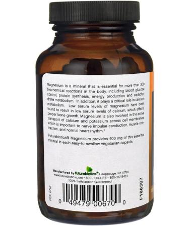 Futurebiotics Magnesium 400mg 100 Vegetarian Capsules - Natural Mineral Supplement - Buy Online on GoSupps.com