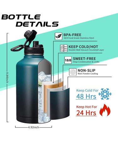 Half-Gallon Insulated Water Bottle with Straw - 64oz Stainless Steel Thermo Jug for Outdoor Activities - Indigo Black Gradient - Buy Online on GoSupps.com
