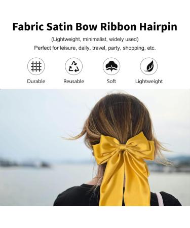 Big Bow Hair Clips Large Bowknot Hairpin French Hair Clips with Long Silky Satin Ribbon Solid Color Hair Barrettes Accessories for Women Girls (Yellow) - Buy Online on GoSupps.com