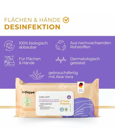 DR Deppe 2in1 Disinfection Towels with Aloe Vera | 100% Biodegradable & Eco-Friendly | Effective Bacteria & Virus Elimination - Buy Online on GoSupps.com