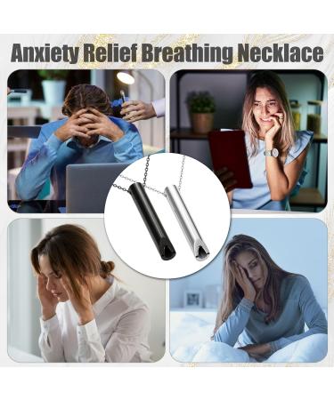 Anxiety Relief Breathing Necklace Meditation Breathing Whistle Necklace for Stress Relief Claming Down Relax Panic Attack Relief 2black+2silver - Buy Online on GoSupps.com