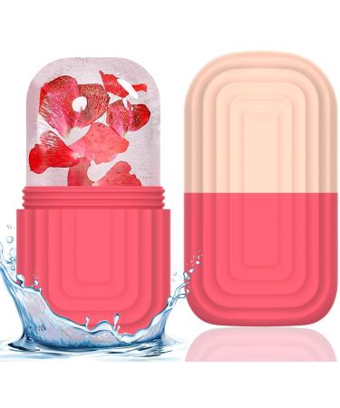 JOYOYAMA Silicone Ice Roller for Face Face Ice Mold Contour Ice Facial for Brighten Face Firms Skin Minimizes Eye Lines Physical Cooling Reusable Mini Beauty Facial Ice Cube for Face Rose Pink