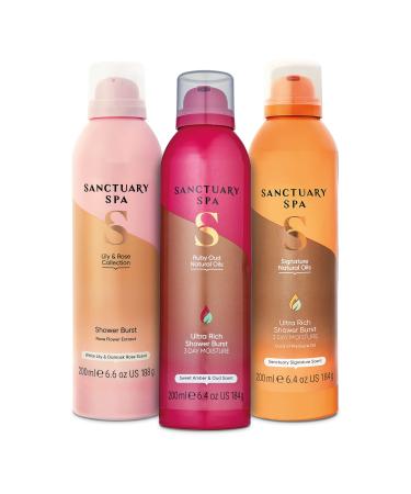 Sanctuary Spa Shower Burst Trio | Signature | Ruby Oud | Lily and Rose Shower Body Wash Bundle | 3 x 200 ml  | Mineral Oil Free Cruelty Free & Vegan Shower Burst Bundle - Buy Online on GoSupps.com