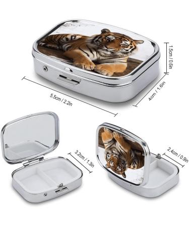 Big Tiger Print Pill Box - 2 Compartment Decorative Metal Organizer for Medicine - Portable Pocket & Purse Size - Buy Online on GoSupps.com