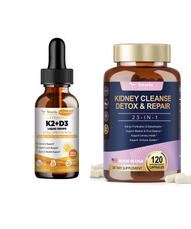 Liposomal Liquid Vitamin D3 K2 Supplement + Kidney & Liver Cleanse Detox & Repair Capsules