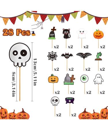 Halloween Cupcake Topper Picks 28 Pcs Pumpkins Ghosts Spiders Bats Cat Skeletons Food Toothpicks Decor for Halloween Birthday Party - Buy Online on GoSupps.com