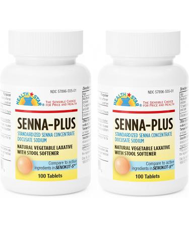 Senna Plus Natural Vegetable Laxative with Stool Softener, 100 tablets (Pack of 2) 100 Count (Pack of 2)