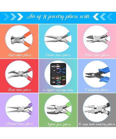 8 Pcs Jewelry Making Pliers Tool Kit for DIY | Needle Nose, Round Nose, Wire Cutters, Crimping Pliers, Bent Nose, End Nippers, Bail Making, Nylon Pliers - Multicolor - Buy Online on GoSupps.com