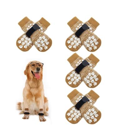 4 pairs of anti-slip socks for dogs adjustable indoor dog handle socks with straps dog socks for hardwood floors dog socks anti-slip dog socks for dogs in the outdoor (L)