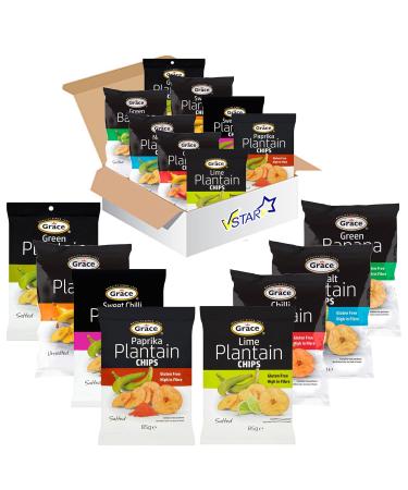 Grace Plantain & Banana Chips Variety Pack - Salted Sweet Chilli Paprika Lime No Salt Green & Sweet 85g Packs - Crunchy & Flavorful Snacks (Pack of 8) - Buy Online on GoSupps.com