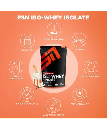 ESN IsoWhey Hardcore Protein Vanilla Ice Cream 1000g - Whey Isolate Powder - Buy Online on GoSupps.com