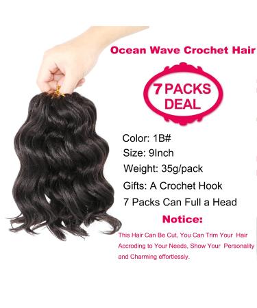 Ocean Wave Crochet Hair for Black Women - 9 Inch Deep Wave Curly Synthetic Hair Braids (7 Packs, 1B#) - Buy Online on GoSupps.com