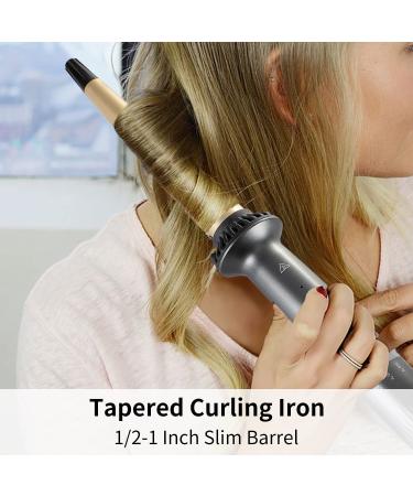 Tapered Curling Iron 1/2-1 Inch Hair Curler with Ceramic Coating and Adjustable Temperature - Dual Voltage Wand for All Hair Types - Includes Glove - Buy Online on GoSupps.com