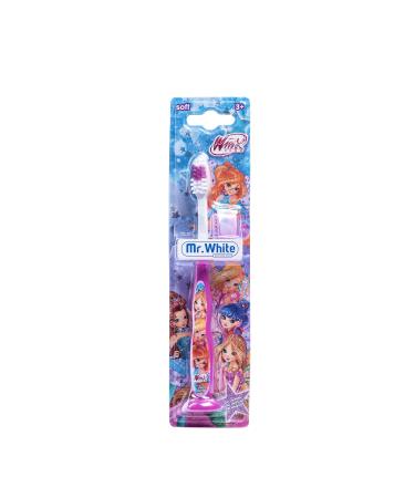 Winx Manual Toothbrush with Suction Cup & Soft Bristles for 3+ Years Kids by Mr.White White & Pink 1 count (Pack of 1)