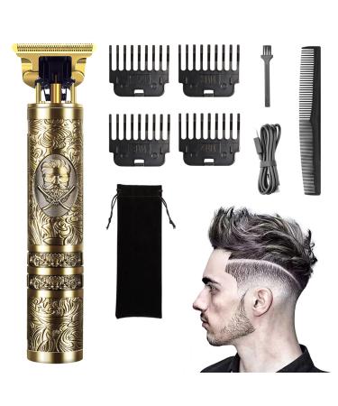 Electric Beard Trimmer Mens Hair Clippers Cordless Sharp Titanium Precision T Blade Trimmer for Men USB Rechargeable Hair Trimmer Clippers for Men Haircut for Families and Barber (Gold)