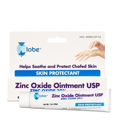 Globe Zinc Oxide Ointment 20%  2 Ounce Tube  Advanced Skin Protection  for Diaper Rash  Relief from Poison Ivy  Sumac & Oak  Protects from Wetness  Protects Chafed Skin