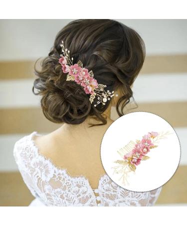 Ling & Bai Wedding Hair Comb Bridesmaid Rhinestone Hair Pins Piece Pearl Floral Hair Accessories for Woman and Girls (Pink) - Buy Online on GoSupps.com