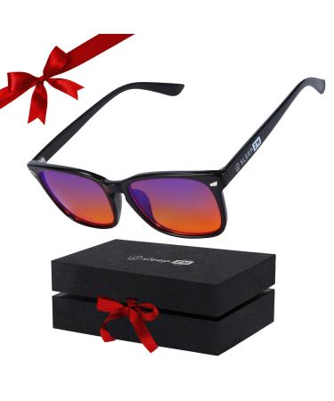 99.9% Blue Light Glasses - Computer Glasses - eSports Gaming Glasses Special Anti-Glare & Anti-Fatigue Filters Help You Sleep Better, Stop Eye Strain, Headaches & Migraines to Look, Feel & Live Better Black Wayfarer Orange Lens