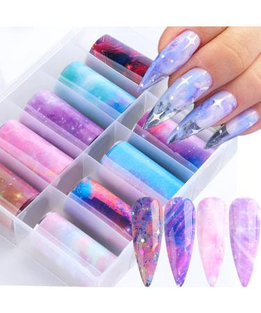 Gzmayuen Foil Transfer Nail Art Set | Marble Nail Stickers & Glue | 15ml Foil Transfer Foils & Nail Filings Gel | International Shipping Available - Buy Online on GoSupps.com