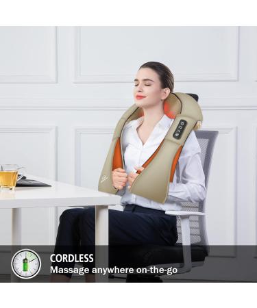 Snailax Wireless Neck Massager | Shiatsu Massage Device with Heat | Portable Pain Relief for Neck & Back | Perfect Gift for Men & Women - Khaki - Buy Online on GoSupps.com
