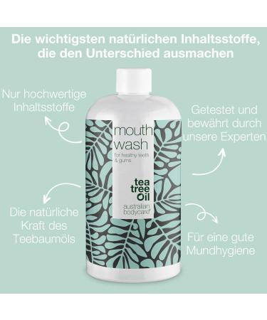 Mouth Rinse with Antibacterial Tea Tree Oil - 500ml | Relieve Irritated Gums & Freshen Breath | 100% Vegan & Dermatologically Tested - Buy Online on GoSupps.com