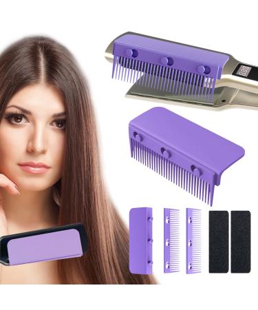 Flat Iron Comb Attachment Clip On Hair Straightener Brush Straightening Press Clip Portable Detachable Professional Use Compact Hair Styling Tool (Purple)