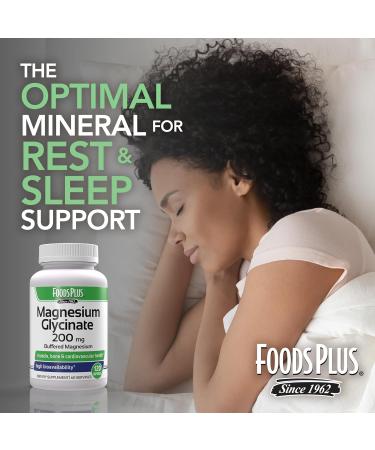 FoodsPlus Magnesium Glycinate 200 mg per Serving Muscle and Cardiovascular Health Buffered Magnesium Health and Nutrient Metabolism High Bioavailability 60 Servings - Buy Online on GoSupps.com