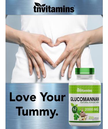 TNVitamins Glucomannan Capsules 2000 MG - 250 Count | Natural Konjac Fiber Extract | Soluble Dietary & Digestive Fiber Pills - Buy Online on GoSupps.com