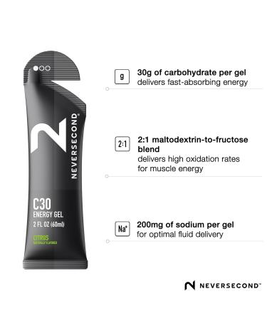 Neversecond C30 Energy Gel Performance Nutrition & Hydration Never2 Energy Gel for Ultra Triathlons Cycling & Marathons (Citrus Flavor 12-Count Pack) Citrus 1 Count (Pack of 12) - Buy Online on GoSupps.com