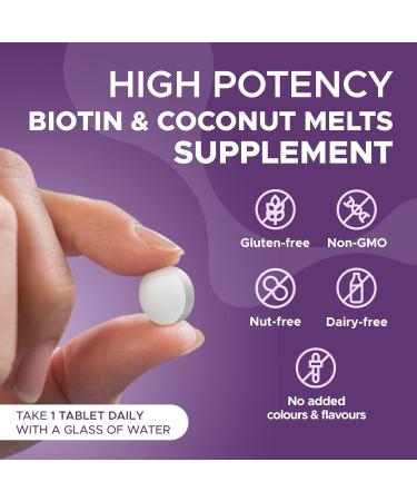 Biotin & Coconut Melts 10 000 g of Biotin 5mg Coconut Oil Hair Growth Supplement 90 Vegan Tablet Melts Hair Skin & Nails Vitamins for Men & Women - Buy Online on GoSupps.com