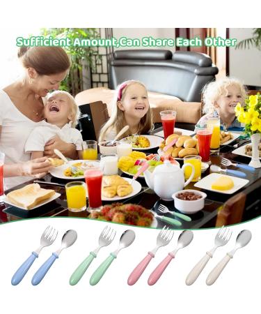 Bomtop Baby Fork and Spoon Set - Stainless Steel 8pcs Children's Cutlery for Toddlers - Includes 4 Forks & 4 Dinner Spoons in Green, Blue, Pink, White - Kids Feeding and Weaning Utensils - Buy Online on GoSupps.com